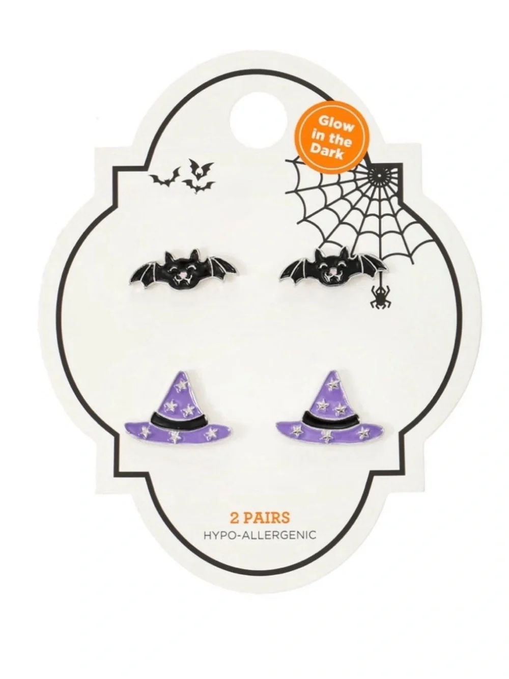 🦇 NWT 2-Pair Halloween Earrings Set | Glow-in-the-Dark Witch Hats & Bats